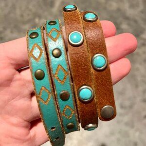 Distressed Genuine Leather Bracelet Set of 2